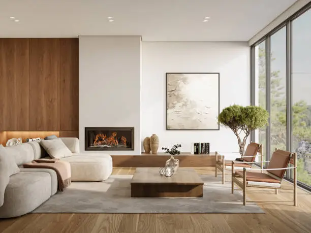 Living room with warm white walls and a smooth matte finish by an interior painter in Tiburon, CA.